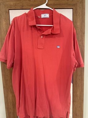 Southern Tide Men's Coral Red Polo with Whale Logo